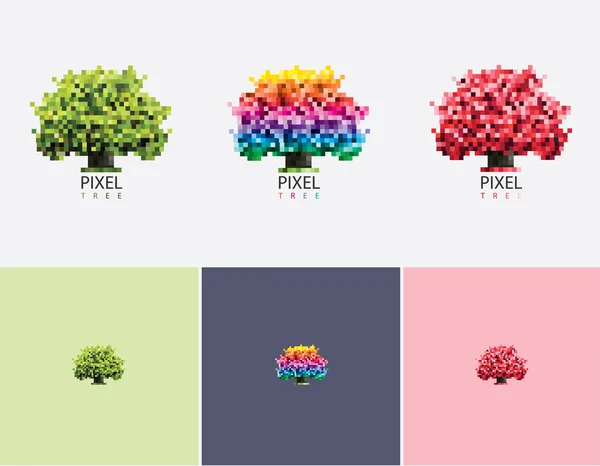 Vivid pixel tree logo set — Stock Vector