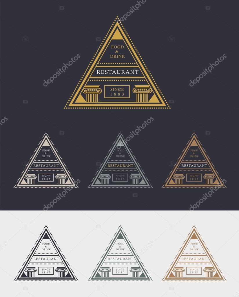 Triangle shaped Restaurant logo mark stamps in various colors