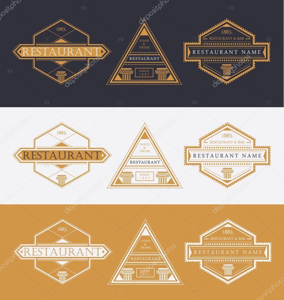 Set of classic restaurant and bar logo mark stamps in trendy polygonal and triangular shapes