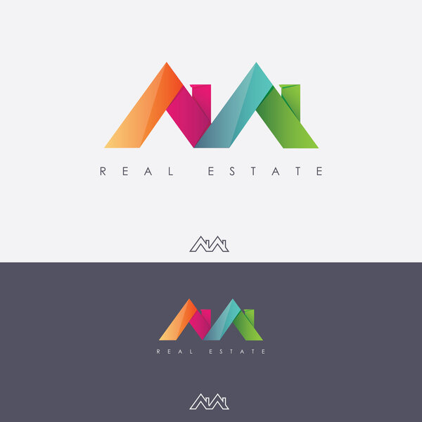 Diseño de logotipo de bienes raíces multicolor — Vector de stock
