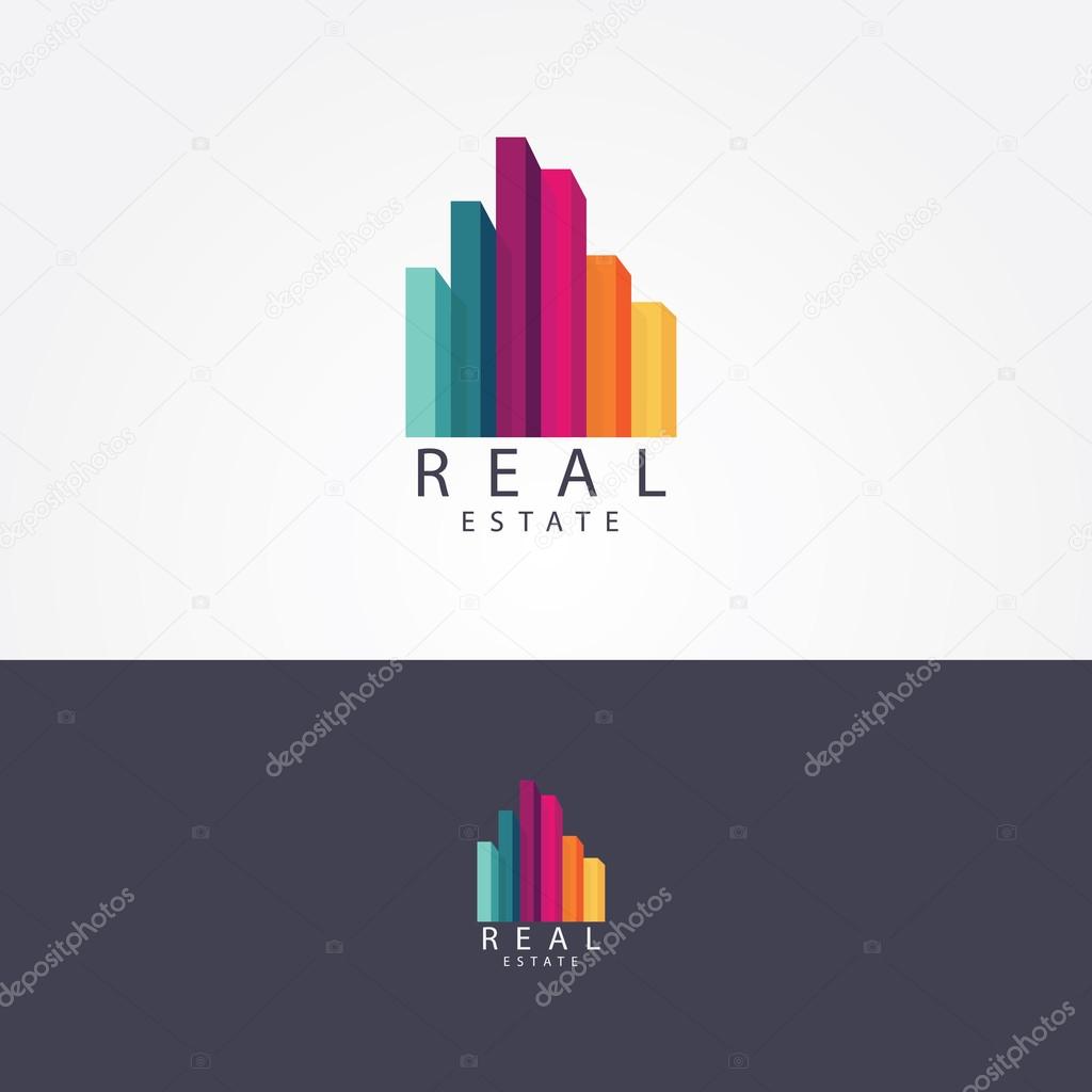 Abstract real estate logo design element for business visual identity with tall colorful rectangular block buildings