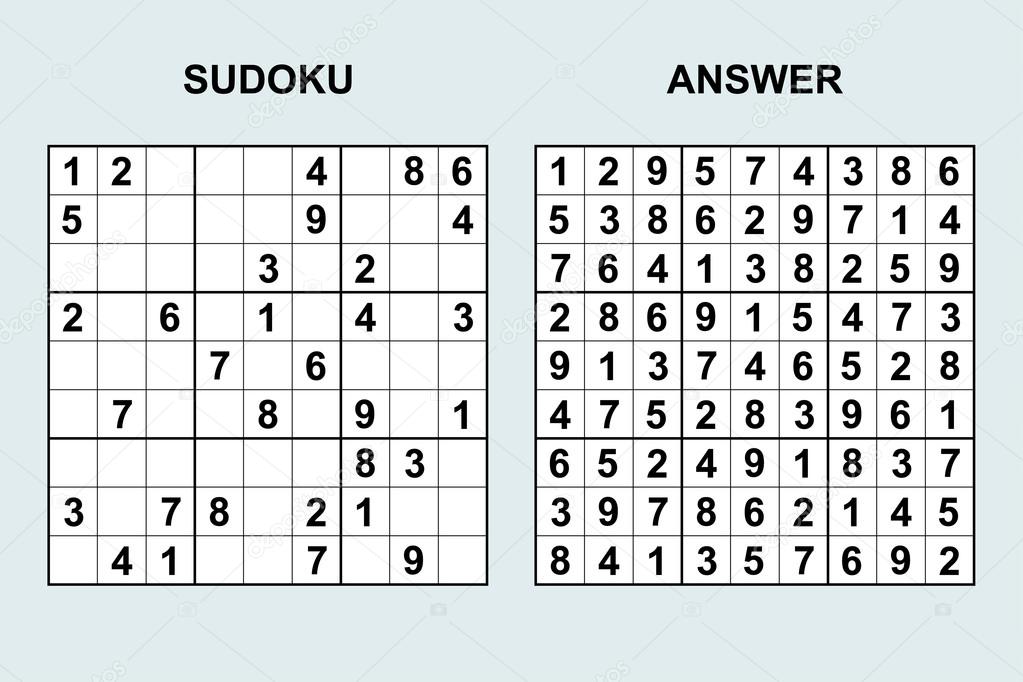 Vector Sudoku met antwoord — Stockvector © Khaladok #117222246