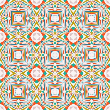 Geometrik dikişsiz desen, soyut renkli arkaplan, küçük şekilli moda baskısı, tekstil, kumaş, duvar kağıdı, ambalaj kağıdı için vektör dokusu.