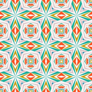Geometrik dikişsiz desen, soyut renkli arkaplan, küçük şekilli moda baskısı, tekstil, kumaş, duvar kağıdı, ambalaj kağıdı için vektör dokusu.