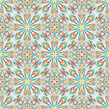 Geometrik dikişsiz desen, soyut renkli arkaplan, küçük şekilli moda baskısı, tekstil, kumaş, duvar kağıdı, ambalaj kağıdı için vektör dokusu.