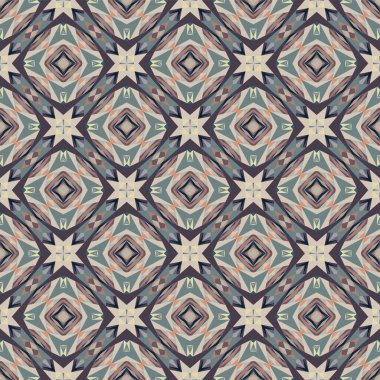 Geometrik dikişsiz desen, süs, soyut renkli arkaplan, moda baskısı küçük şekiller, tekstil, kumaş, ambalaj kağıdı, dekorasyon için vektör dokusu.