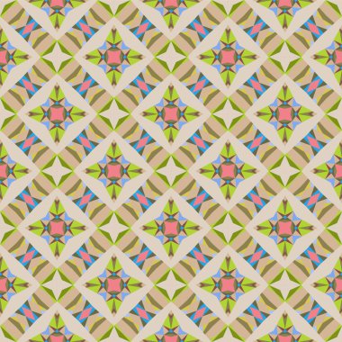 Geometrik dikişsiz desen, soyut renkli arkaplan, moda süsü, moda deseni küçük şekiller, tekstil, kumaş, duvar kağıdı, dekorasyon için vektör dokusu.