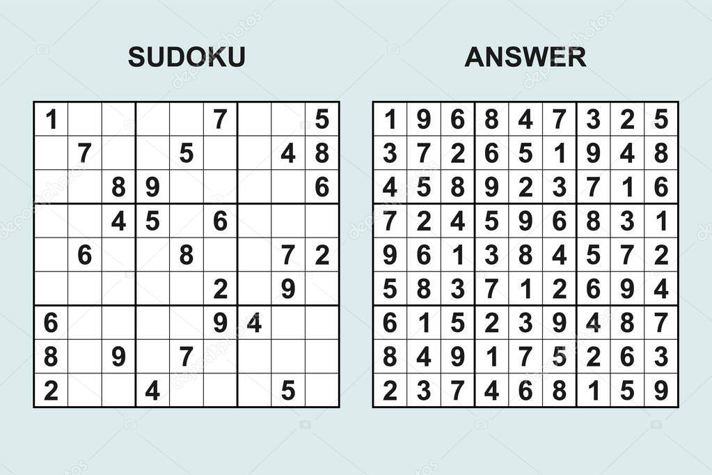 Vector sudoku with answer 439. Puzzle game with numbers.