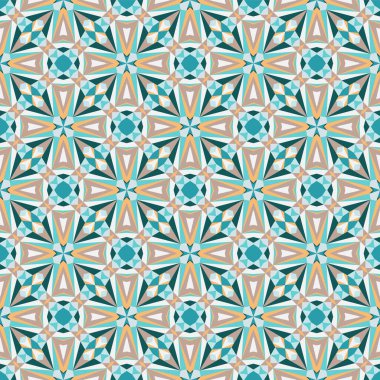 Geometrik dikişsiz desen, süs, soyut renkli arkaplan, moda baskısı, tekstil, kumaş, duvar kağıdı, dekorasyon için vektör dokusu.