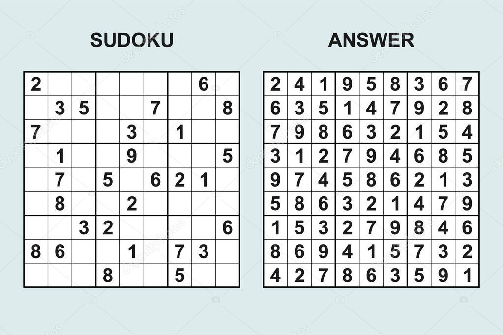 Vector sudoku with answer 446. Puzzle game with numbers.