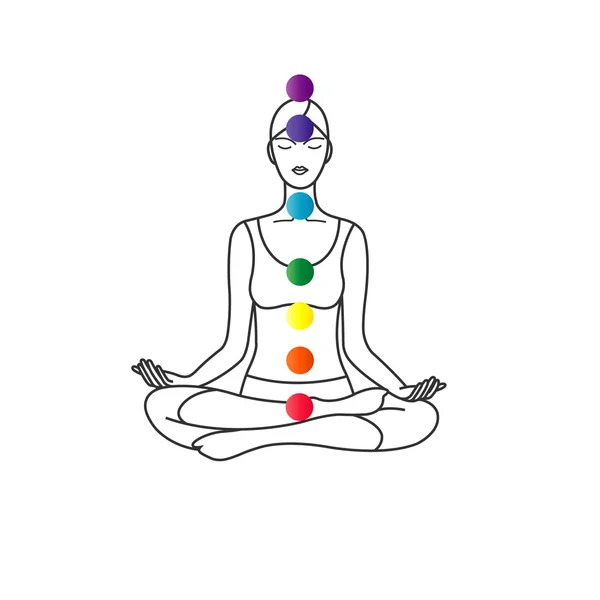 De pose van lotus met chakra symbool. — Stockvector