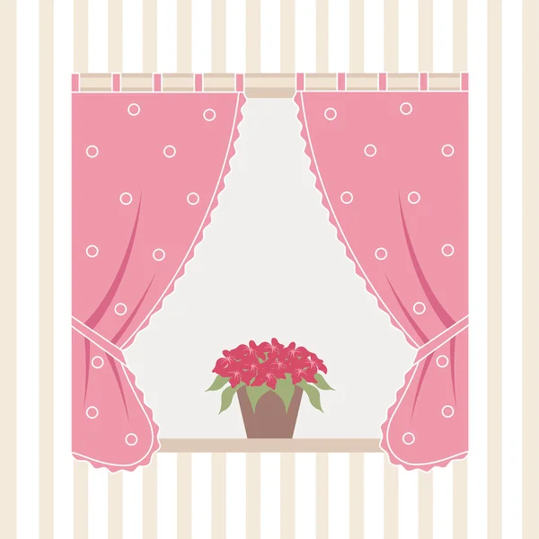 Ventana de una casa con flores . — Vector de stock