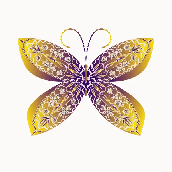 Mariposa con dibujos aislados . — Vector de stock