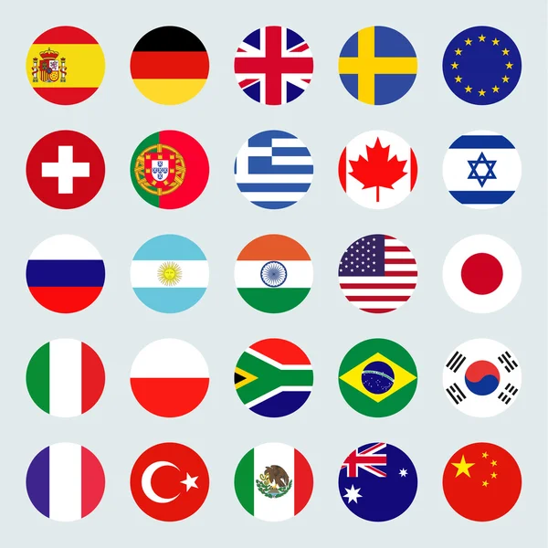 Drapeaux de cercle vecteur du monde . — Image vectorielle