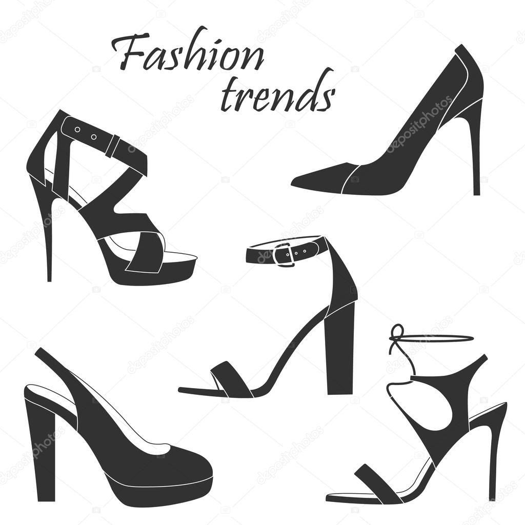 Vector fashion womens shoes with high heels.