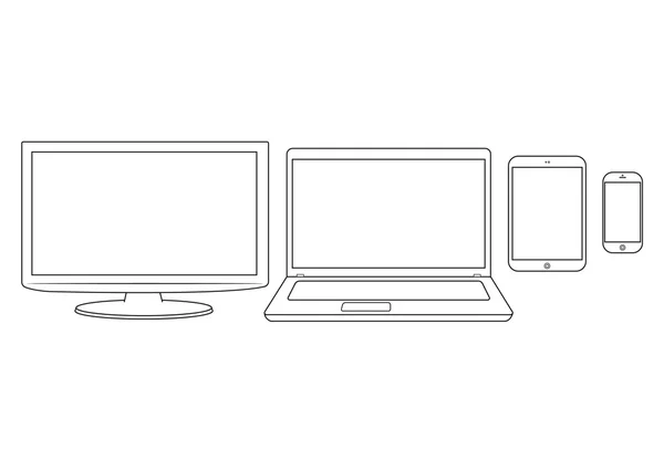 Monitor de iconos vectoriales, computadora, laptor, teléfono, tableta sobre un fondo blanco . — Archivo Imágenes Vectoriales