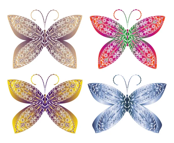 Vektorillustration vier Schmetterlinge mit Mustern — Stockvektor