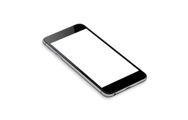 Mockup için izole beyaz ekran ile izole akıllı telefon. İzometrik görünümü.