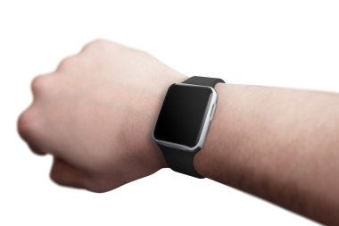 İzlemek üstünde el ile boş perde mockup için akıllı. İzole beyaz sahne.