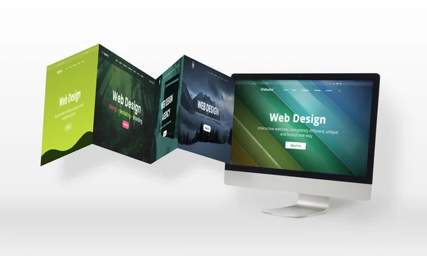 Web Design Concept Met Webpagina Komen Uit Computer Display Creatief — Stockfoto