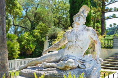 front sculpture of the dying achilles in achilleion corfu clipart