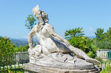 front sculpture of the dying achilles in achilleion corfu