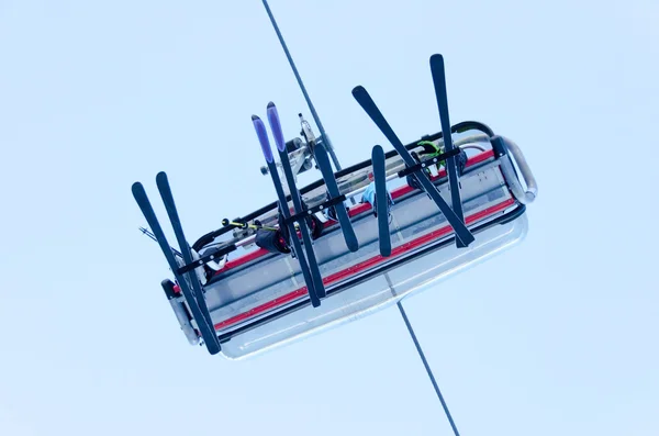 Ski lift with skiers from bottom — Stock Photo, Image