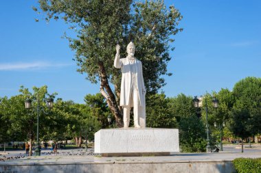 Selanik, Yunanistan 27 Temmuz 2019 Eleftherios Venizelos Heykeli Selanik 'teki halka açık bir parkta ünlü Yunan devlet adamı onuruna dikildi..