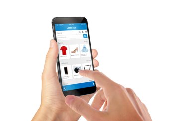Akıllı telefon izole adam elinde online alışveriş