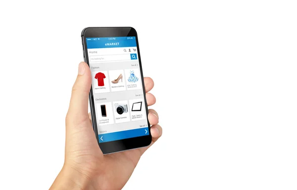 Smart phone shopping online nell'uomo isolato a mano — Foto Stock