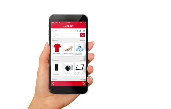 Akıllı telefon izole kadın elinde online alışveriş