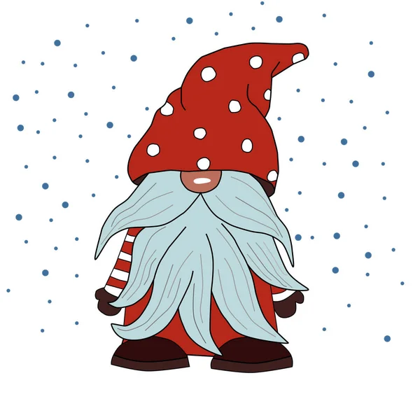 Christmas Gnome Red Hat Vector Illustration - Stok Vektor