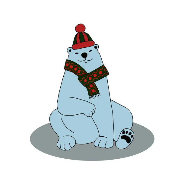 Urso Engraçado Vetor Desenhado Roupas Inverno Padrão Cores Contorno Adequado —  Vetores de Stock