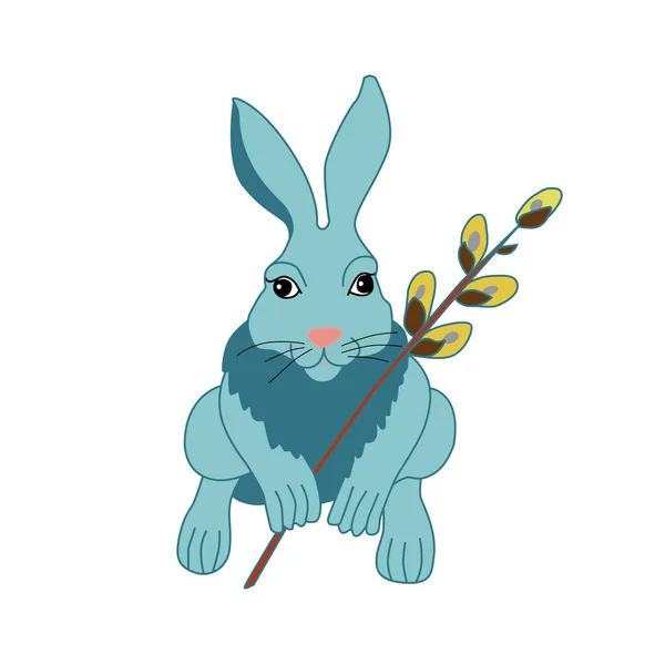 Blue Cartoon Rabbit Symbol Easter Vector Easter Illustration White Background — Stock Vector