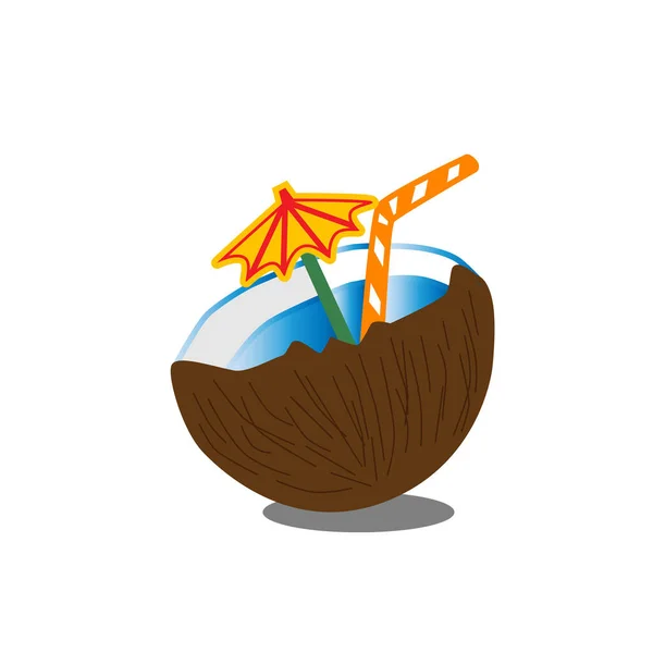 Cocktail Noix Coco Avec Paille Parapluie Isolé Sur Une Blanche — Image vectorielle