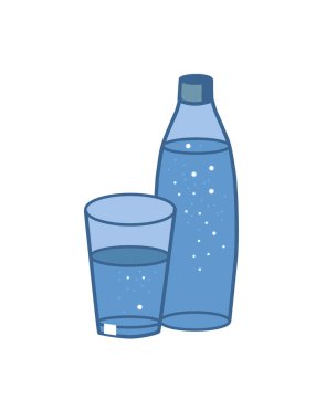 A water bottle and a glass of water, isolated on a white backgro