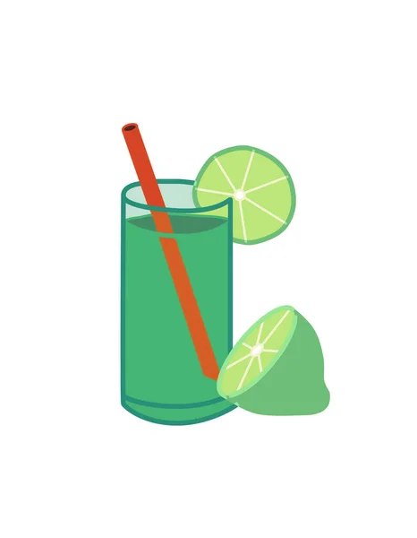 Mojito Cocktail Glass Lime Drink Lemonade Straw Isola — 图库矢量图片