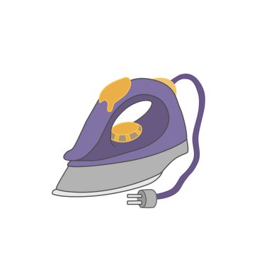 Elektrikli ütü. Giysileri ve kumaşları ütülemek için ev aletleri. Beyaz arkaplanda izole edilmiş bir renk vektör simgesi.