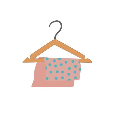 Bir kumaş parçası askıda asılı. İzole edilmiş tekstil ikonu. Moda temsilciliği, bir giyim mağazasının sembolü..