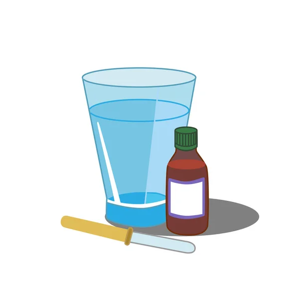 ピペットと水のガラスと液体薬のボトル — ストックベクタ