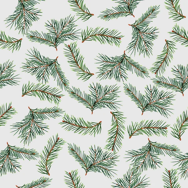 Sömlös Akvarell Mönster Gröna Julgran Grenar Lämplig För Textildesign Presentförpackning — Stockfoto