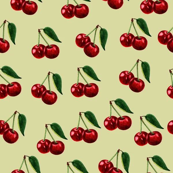 Wallpaper Bright Seamless Pattern Cherry Watercolor Berries Textile Design Decor — Stock Photo, Image
