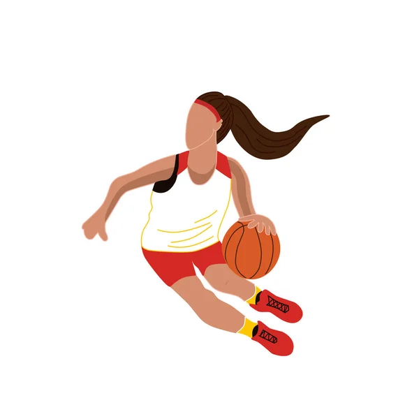 Uma Mulher Está Jogando Basquete Isolada Ilustração Vetorial Jogador Basquete — Vetor de Stock