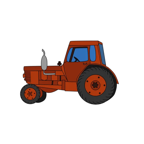 Agricultural Red Tractor Hand Drawn Vector Illustration Rural Transport — Stock Vector