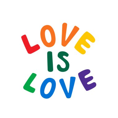 LGTB ve Gurur Günü, slogan aşk, poster, broşür, kartpostal, pankart, web sitesi tasarımı. Beyaz arkaplanda harf olan vektör metni.