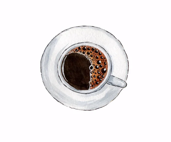 白底泡沫的浓缩咖啡杯 咖啡的水彩画 — 图库照片