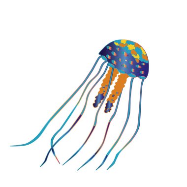 Rainbow fantastic jellyfish with long tentacles on a white background. Vector illustration of marine and oceanic inhabitants. EPS10