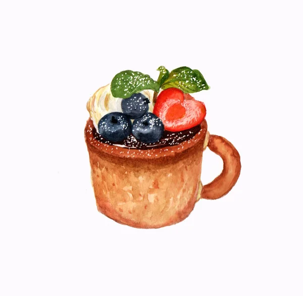 Mini Cake Berries Unusual Design Watercolor Drawing Illustration Desserts Posters — Stock Photo, Image
