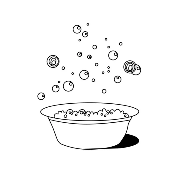 Vector Metal Bowl Wash Basin Foam Soap Bubbles Isolated White — ストックベクタ