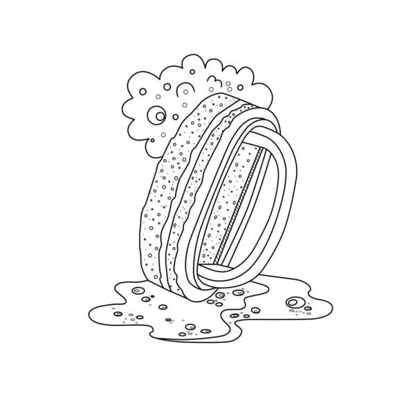 Ein Tellerwäscher Schwamm Symbol Mit Einem Schwarzen Strich Auf Weißem — Stockvektor
